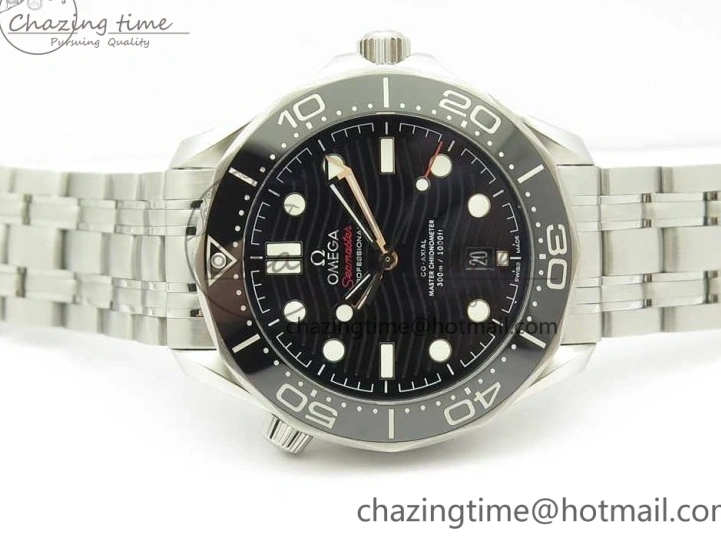 0520 2018 Seamaster Diver 300M OMF Best Edition Black Ceramic Black Dial on SS Bracelet A8800 (Black Balance Wheel) Breathable 7959